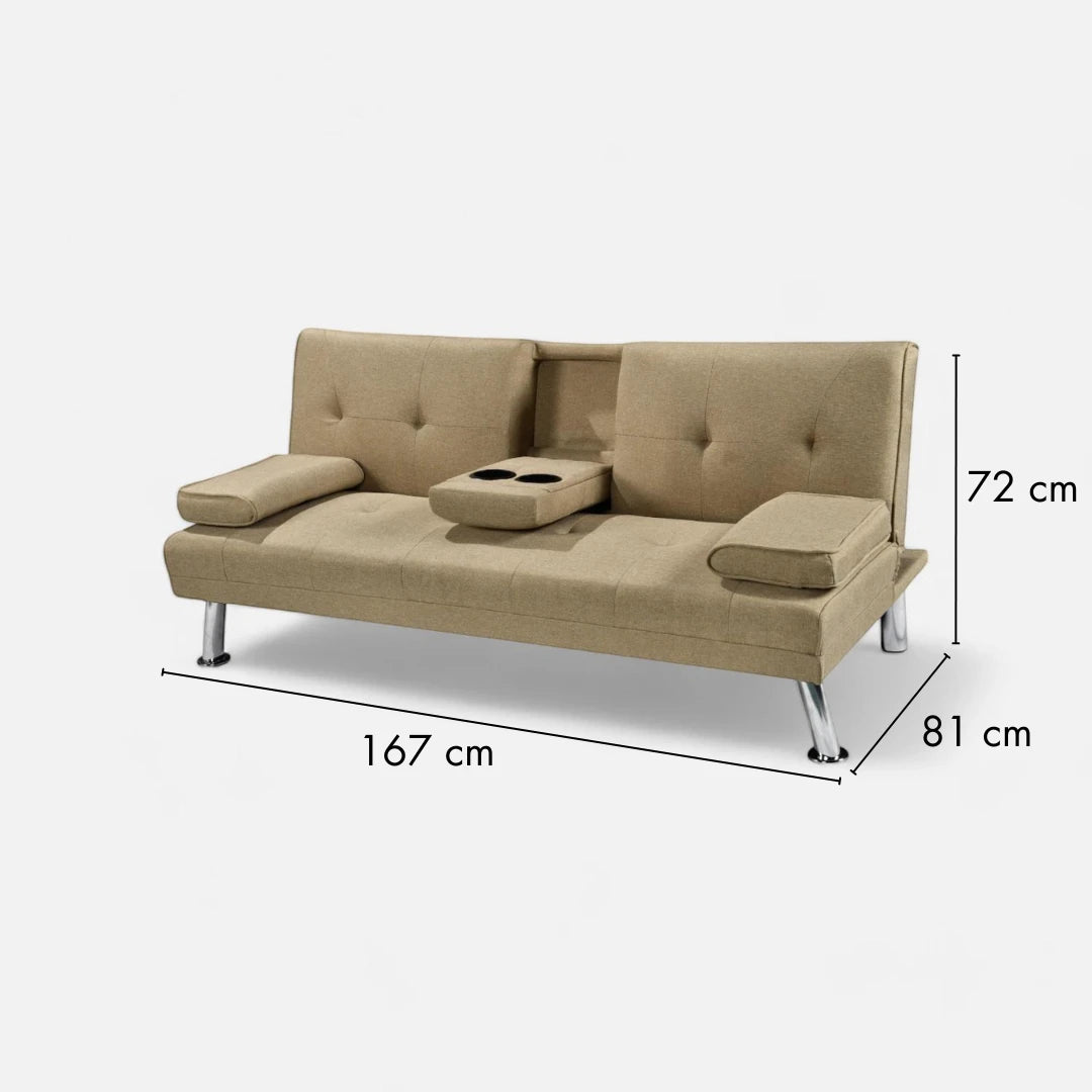 Futón Apoyabrazos 2 Cuerpos - Tela Lino - Beige