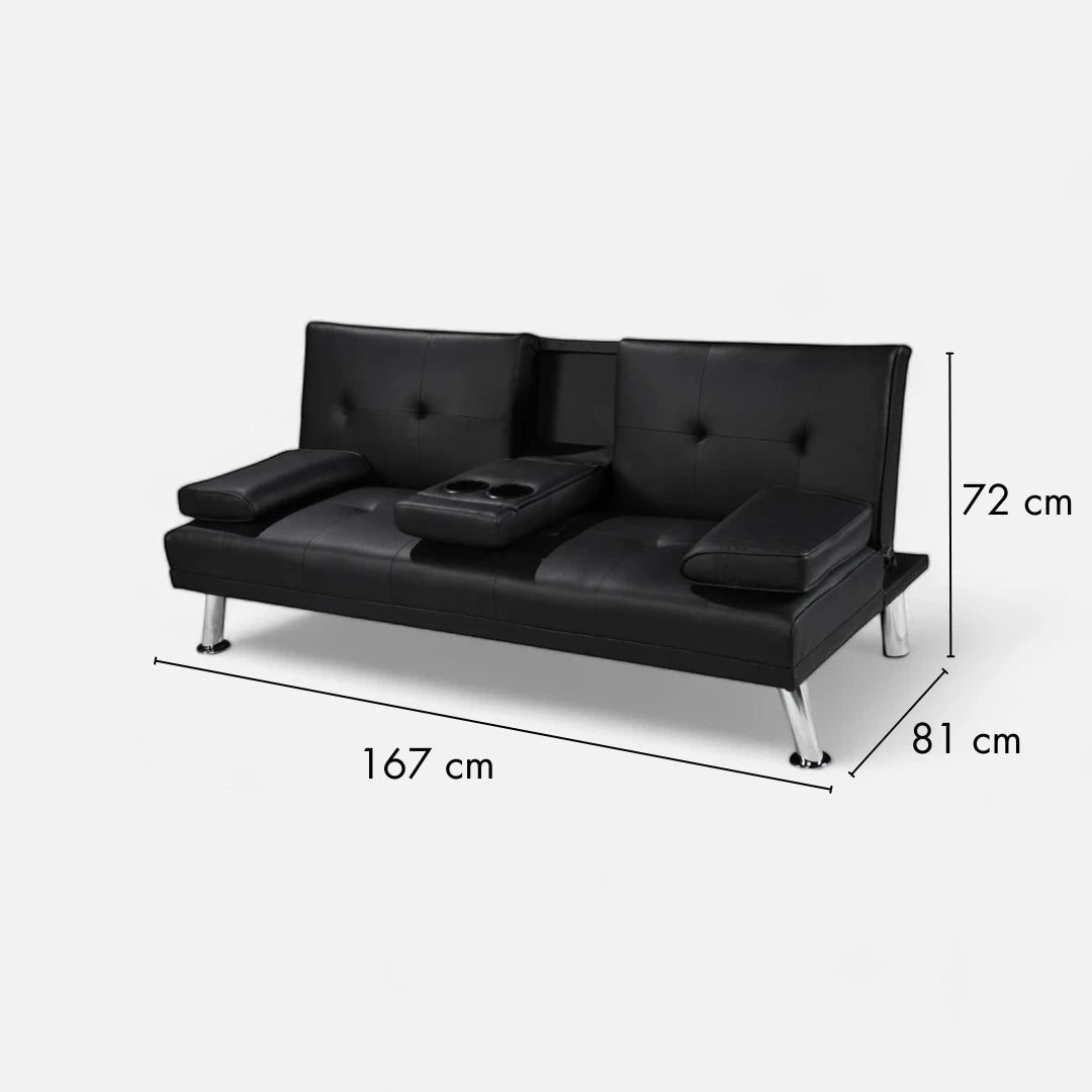 Futón Apoyabrazos 2 Cuerpos - Cuero Sintético Pu - negro