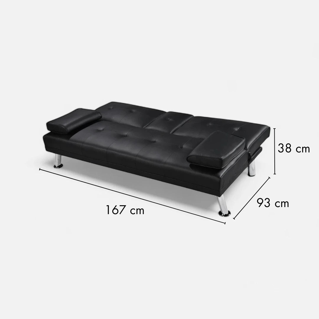 Futón Apoyabrazos 2 Cuerpos - Cuero Sintético Pu - negro