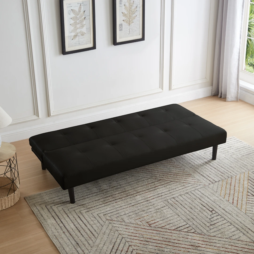 Futón Sofía 2 Cuerpos - Cuero Sintetico Pu - Negro