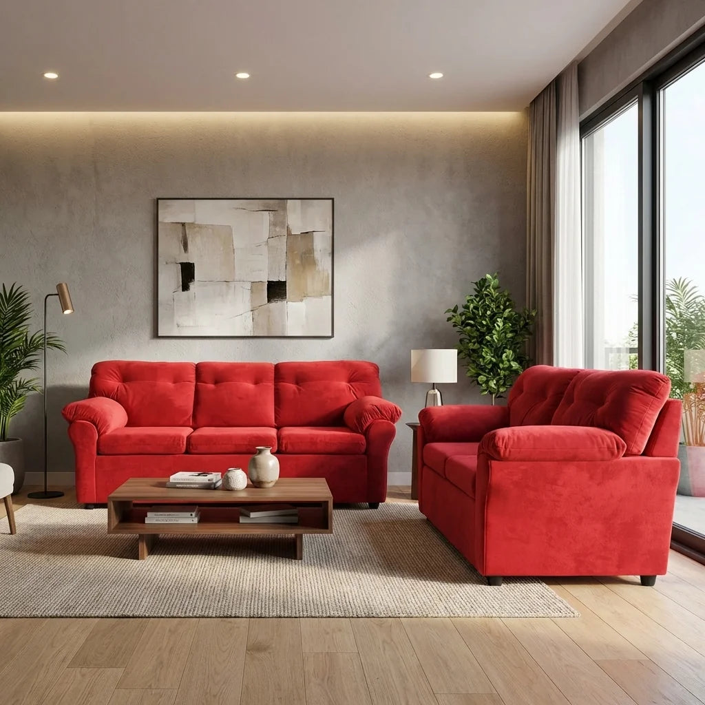 Juego de Living 3-2 Felpa Rojo – Modelo América