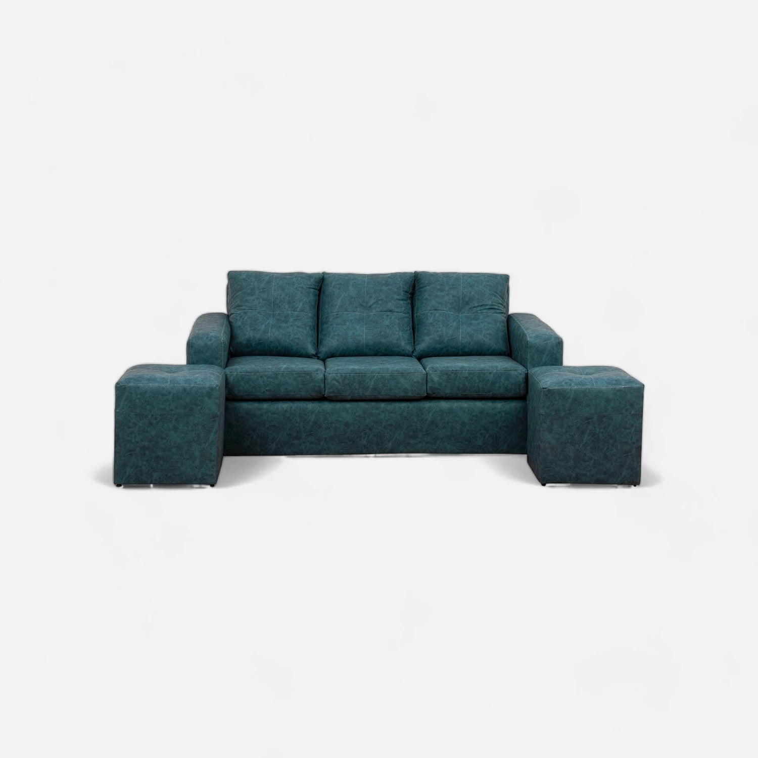 Living Emilia 3 Cuerpos Y 2 Poufs - Cuero Sintético Auris Azul Petróleo