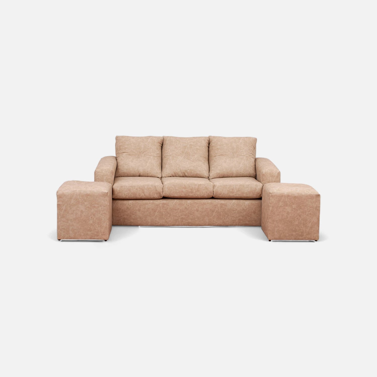 Living Emilia 3 Cuerpos Y 2 Poufs - Cuero Sintético Auris Beige