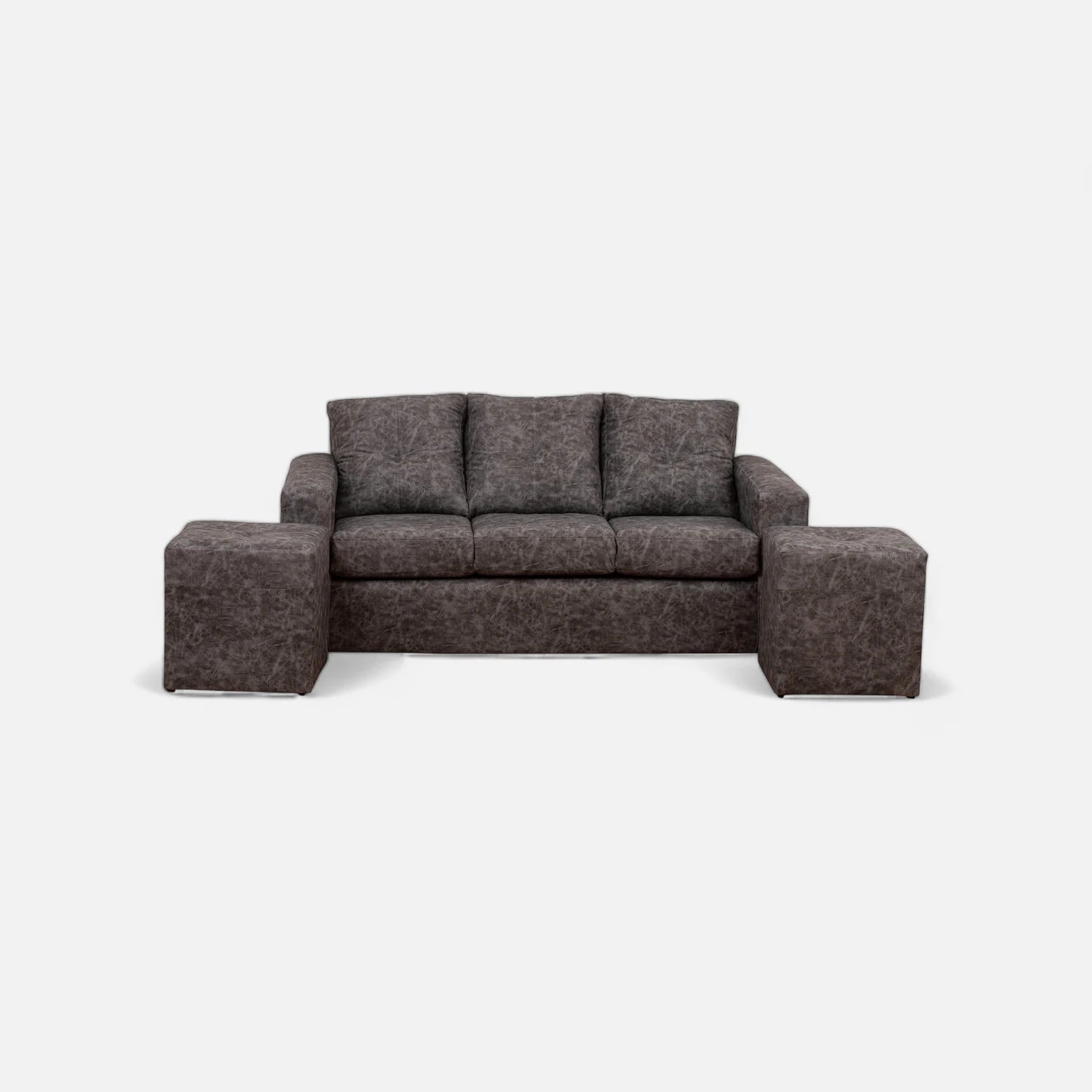 Living Emilia 3 Cuerpos Y 2 Poufs - Cuero Sintético Auris Gris