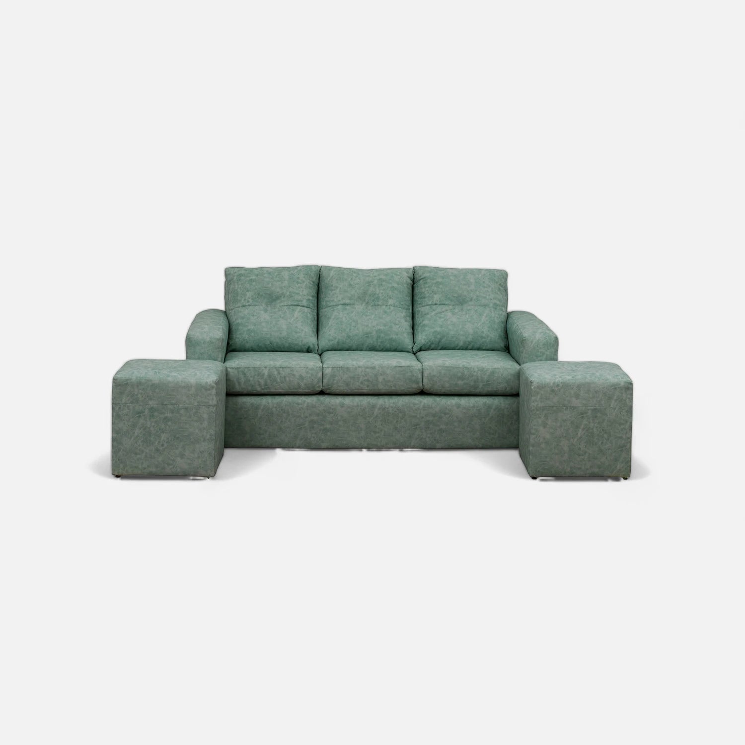 Living Emilia 3 Cuerpos Y 2 Poufs - Cuero Sintético Auris Verde Agua