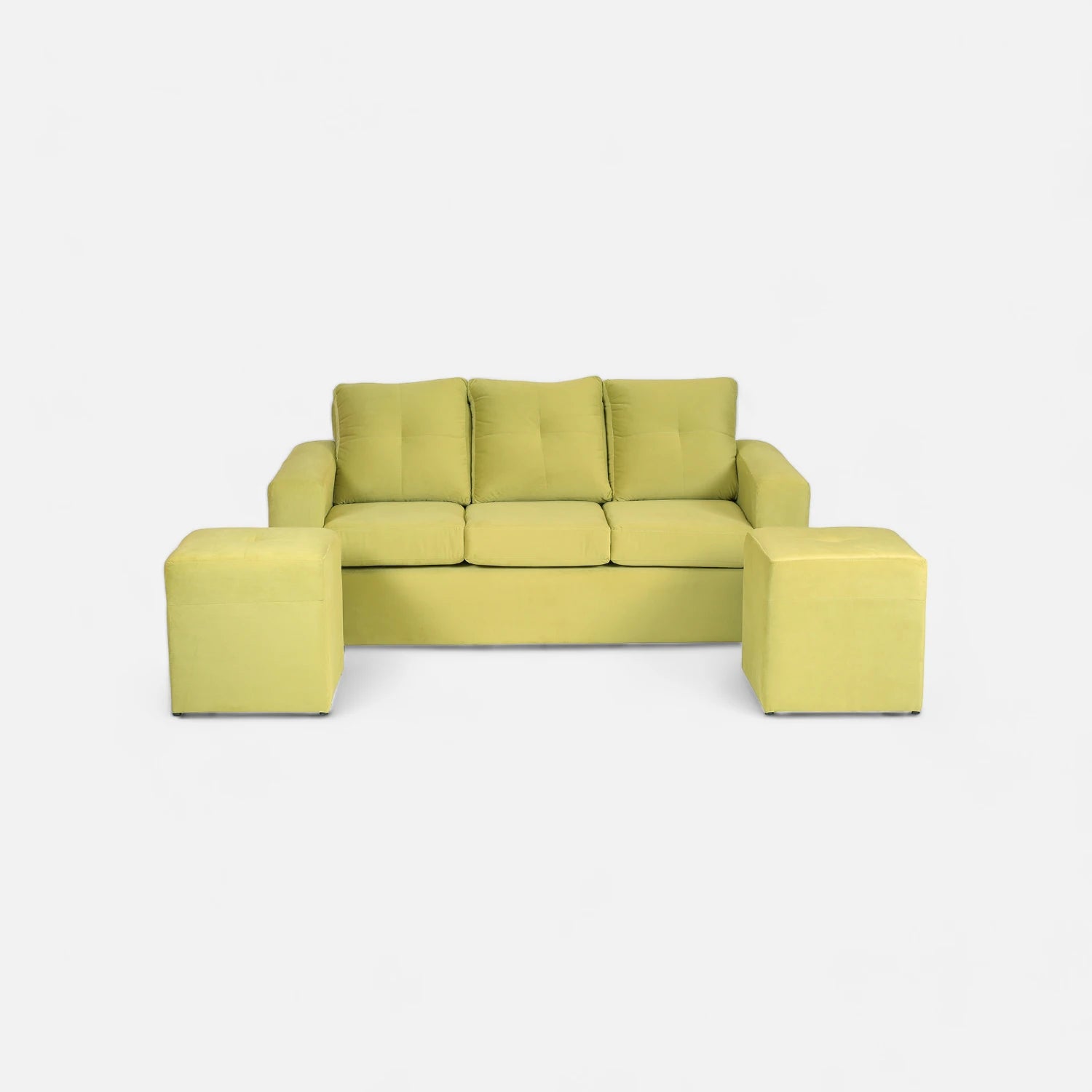 Living Emilia 3 Cuerpos Y 2 Poufs - Tela Felpa Pistacho