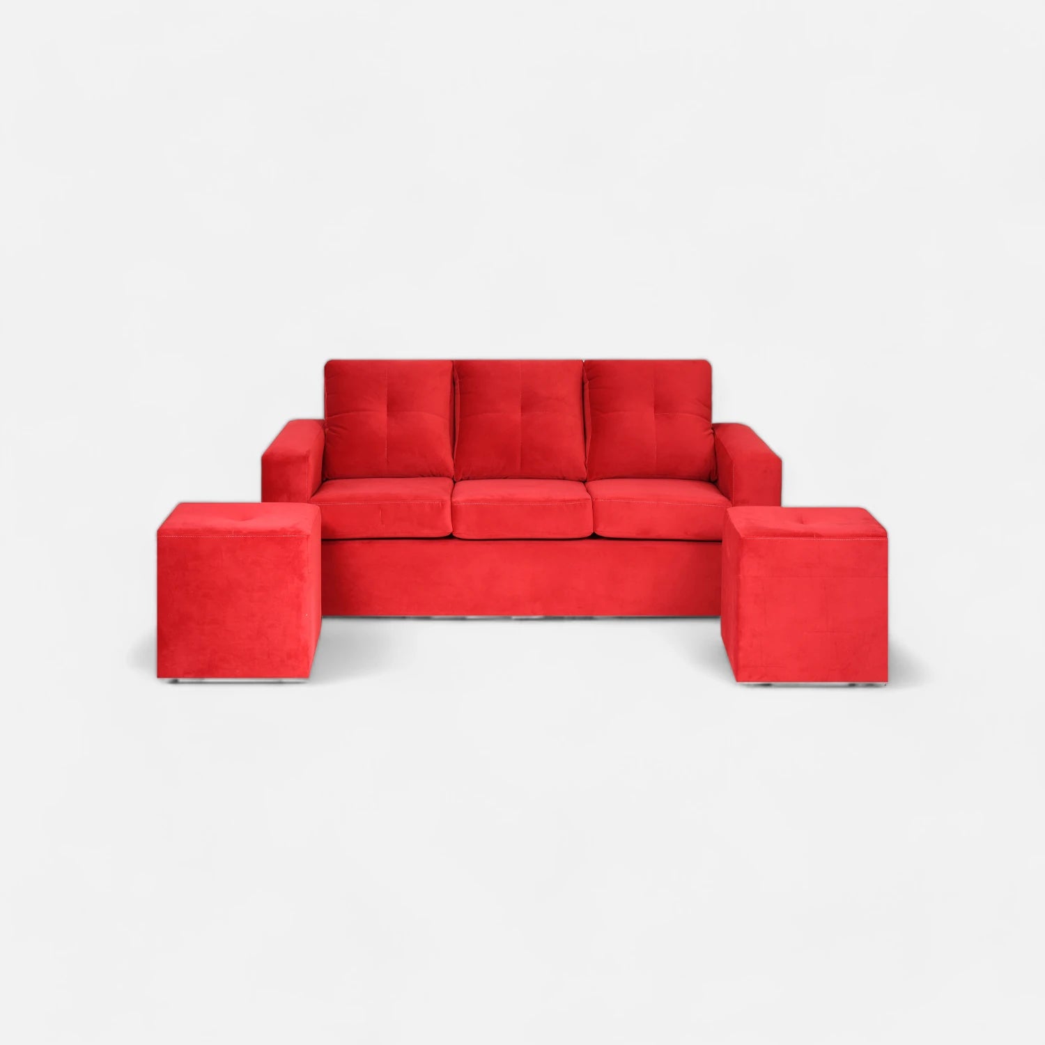 Living Emilia 3 Cuerpos Y 2 Poufs - Tela Felpa Rojo