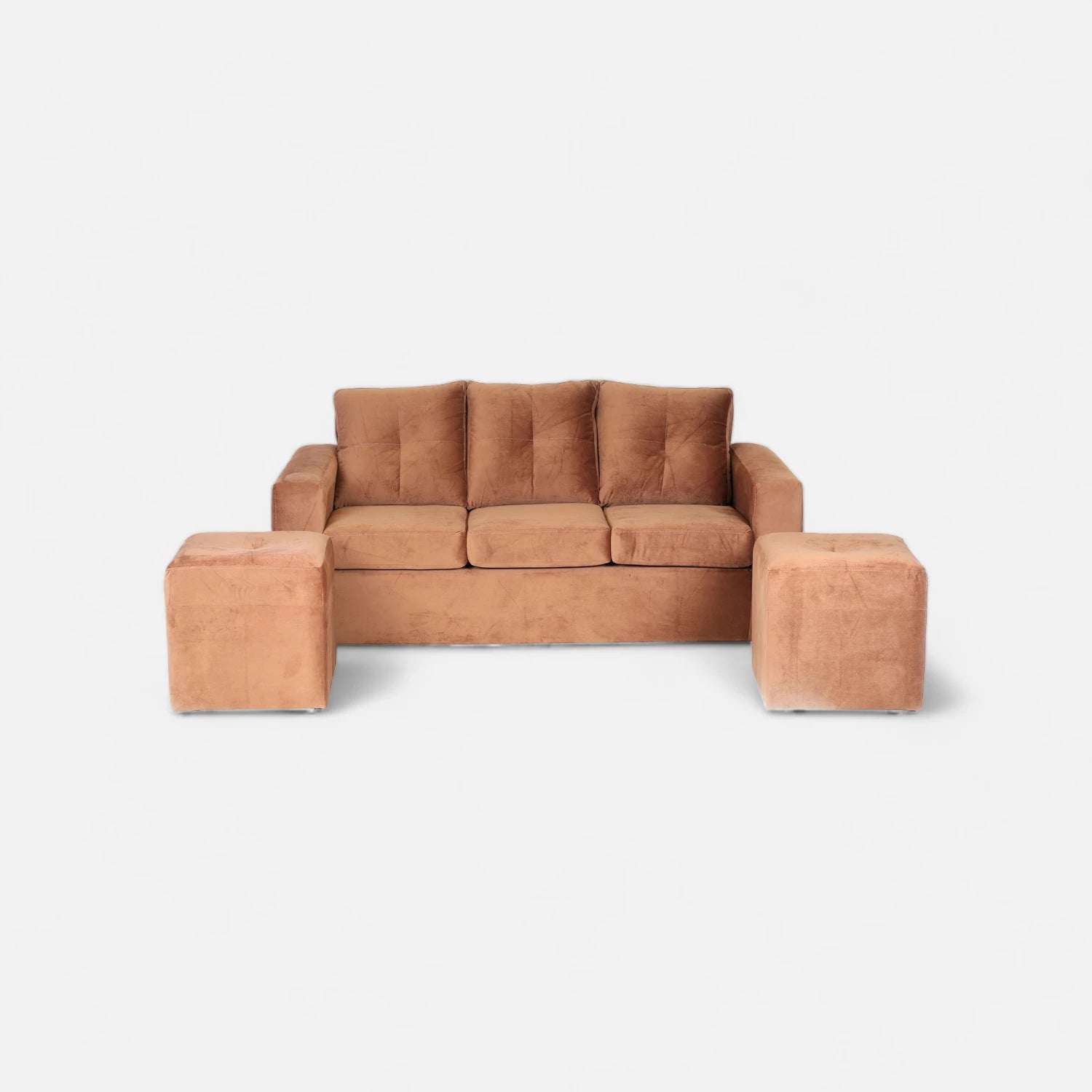 Living Emilia 3 Cuerpos Y 2 Poufs - Tela Felpa Tostado