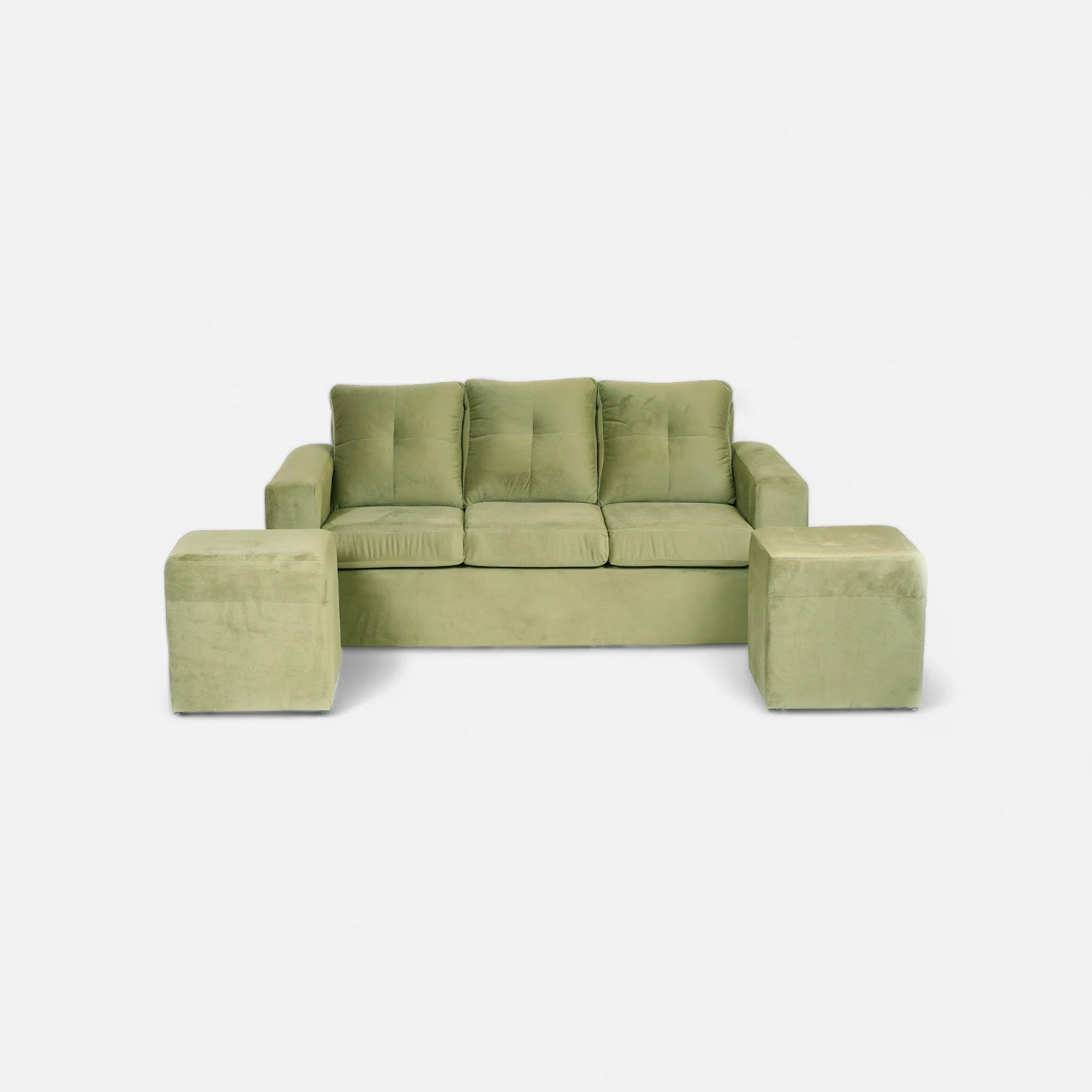 Living Emilia 3 Cuerpos Y 2 Poufs - Tela Felpa Verde Musgo