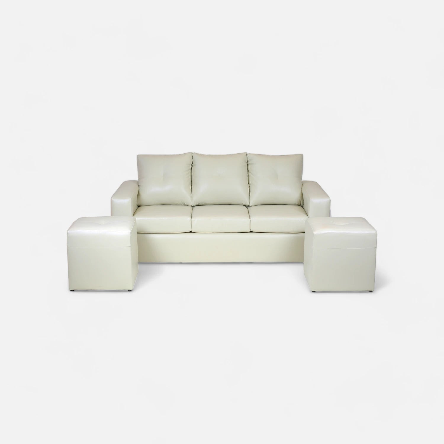 Living Emilia 3 Cuerpos Y 2 Poufs - Cuero Sintético Pu Beige