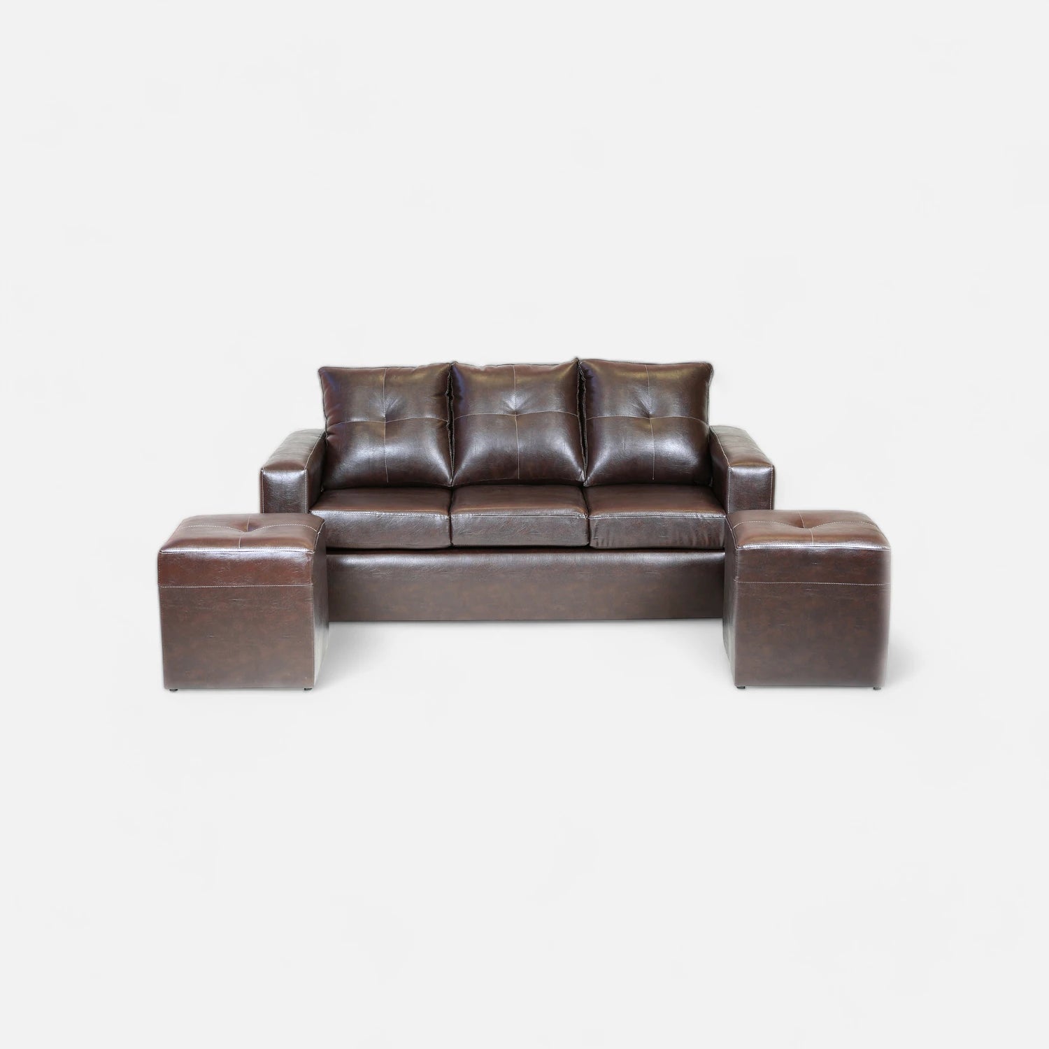 Living Emilia 3 Cuerpos Y 2 Poufs - Cuero Sintético Pu Café Moro