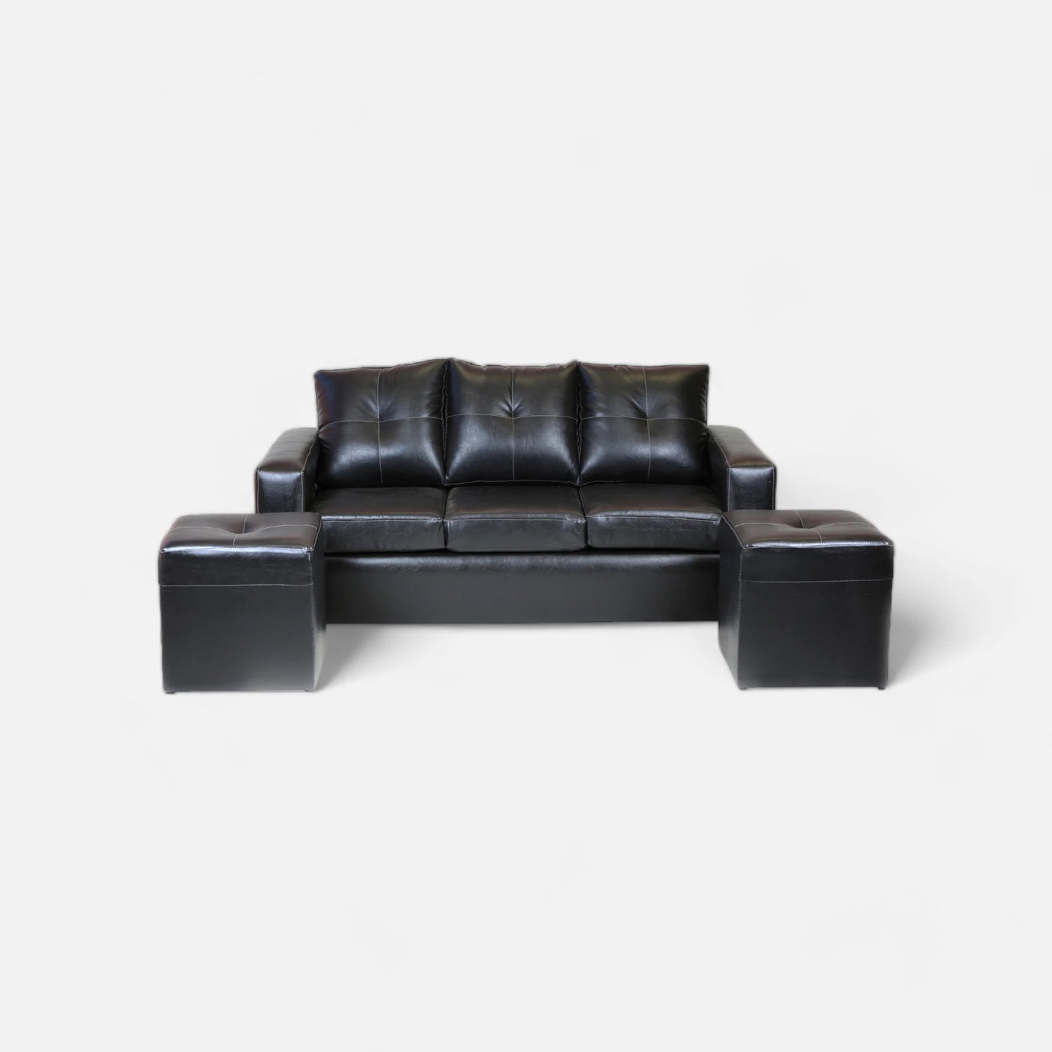 Living Emilia 3 Cuerpos Y 2 Poufs - Cuero Sintético Pu Negro