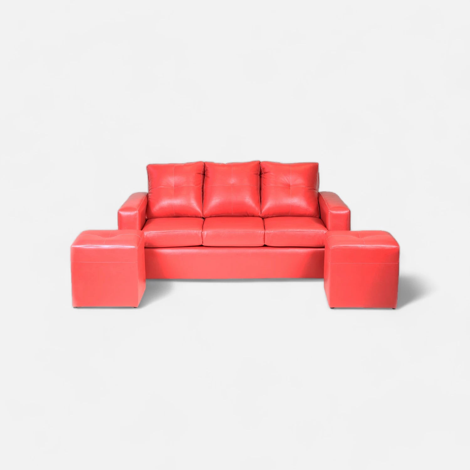 Living Emilia 3 Cuerpos Y 2 Poufs - Cuero Sintético Pu Rojo