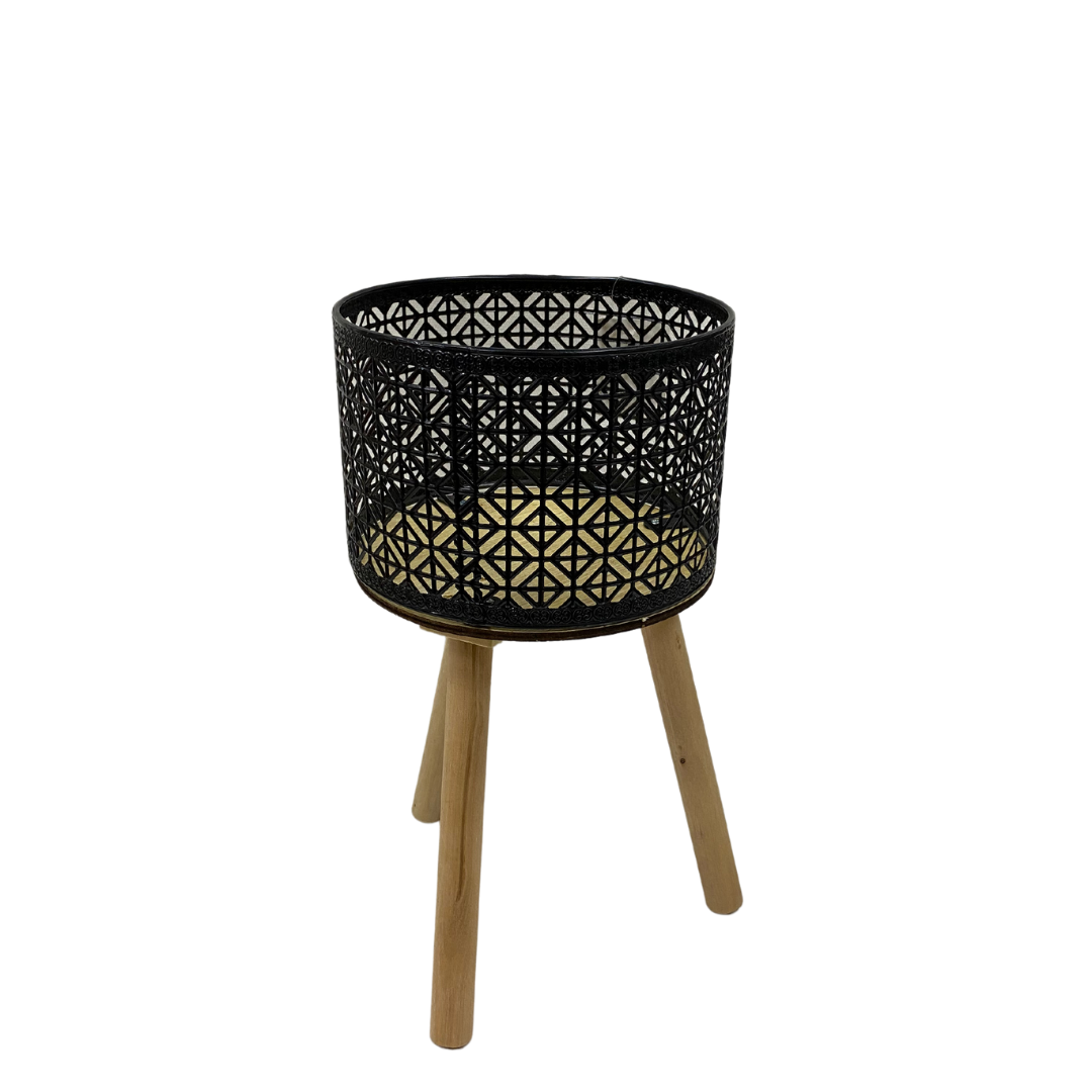 Macetero geométrico moderno en metal negro | mueblesamerica.cl