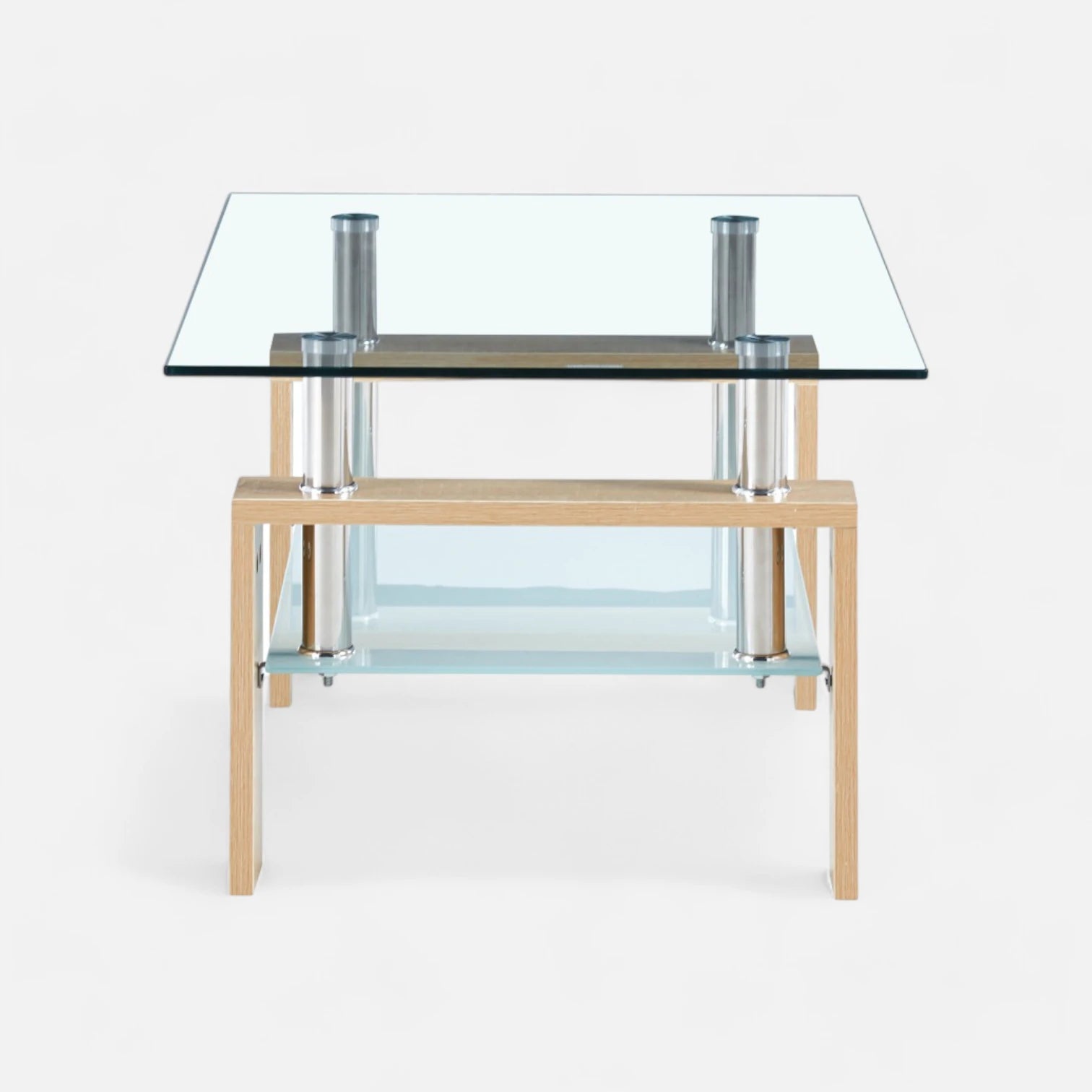 Mesa de Centro Rectangular de Vidrio - Madera Clara
