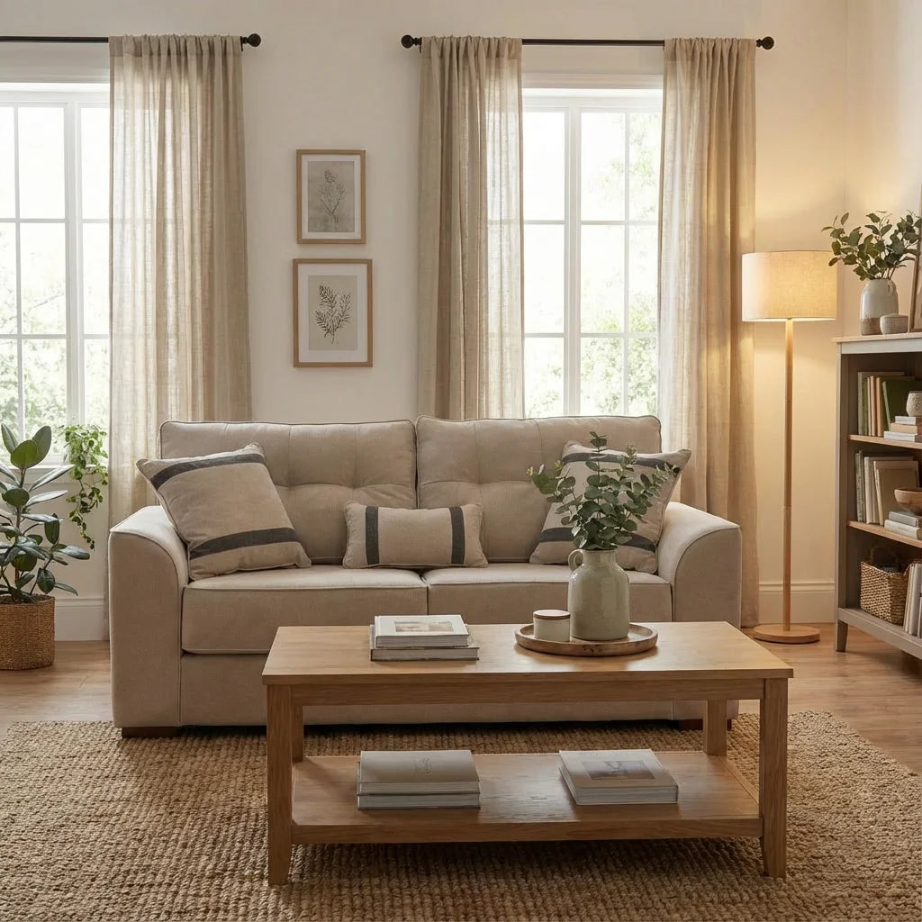 Sofá Monik 3 Cuerpos - Tela Lino Finesse Beige