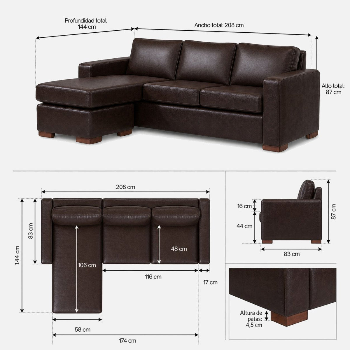 Comodidad del seccional Magic en cuero | mueblesamerica.cl