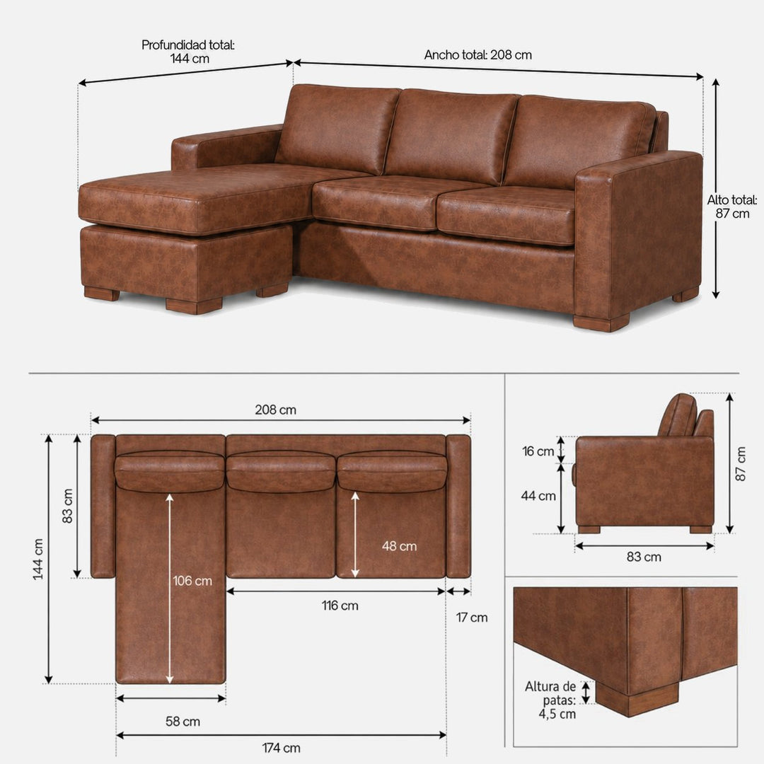 Comodidad del seccional Magic en cuero | mueblesamerica.cl