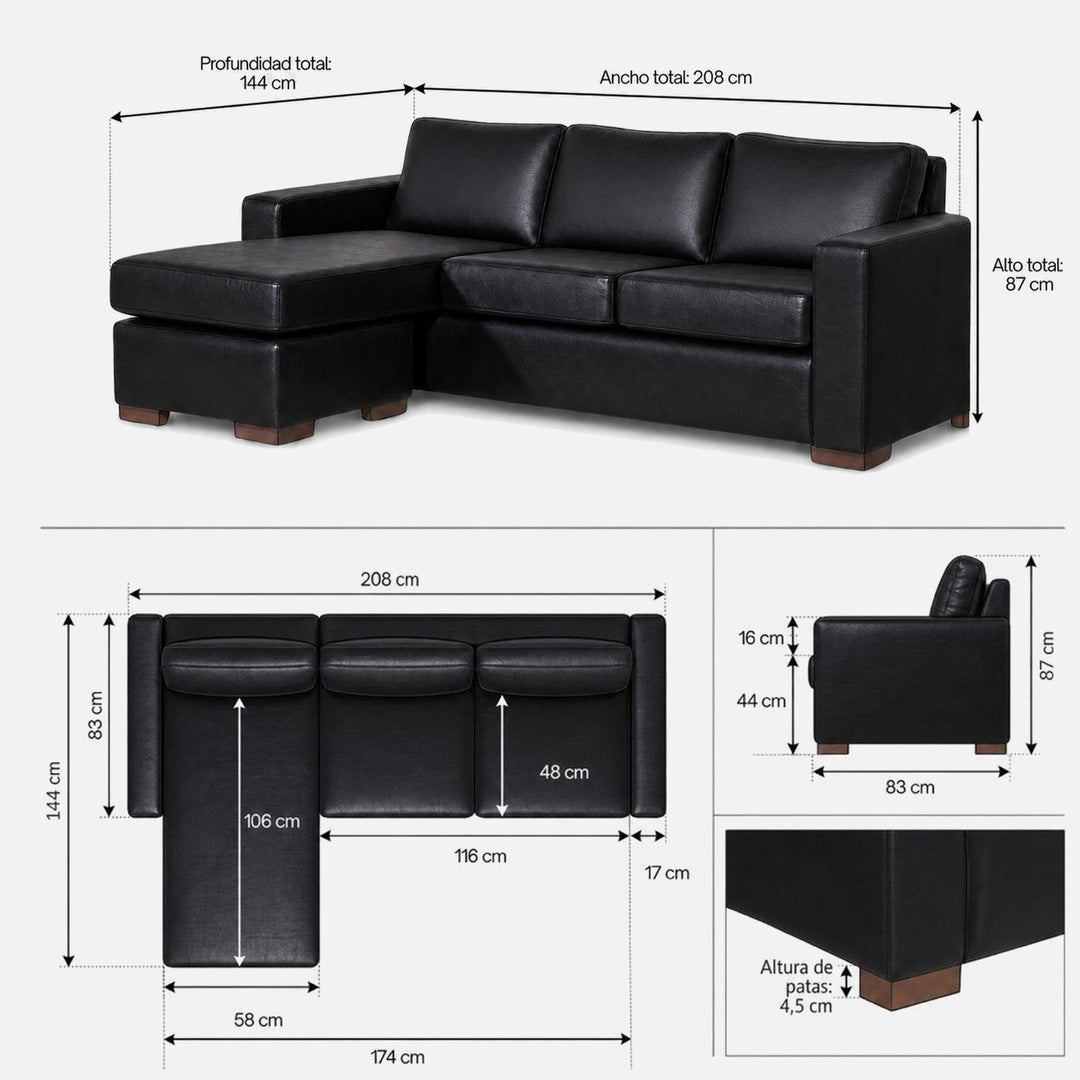 Comodidad del seccional Magic en cuero | mueblesamerica.cl
