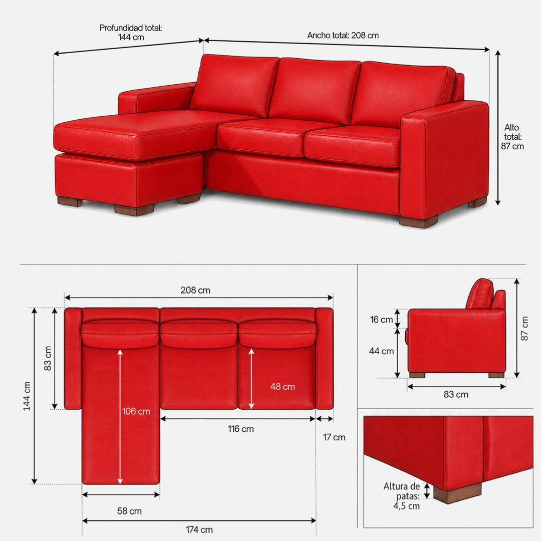 Comodidad del seccional Magic en cuero | mueblesamerica.cl