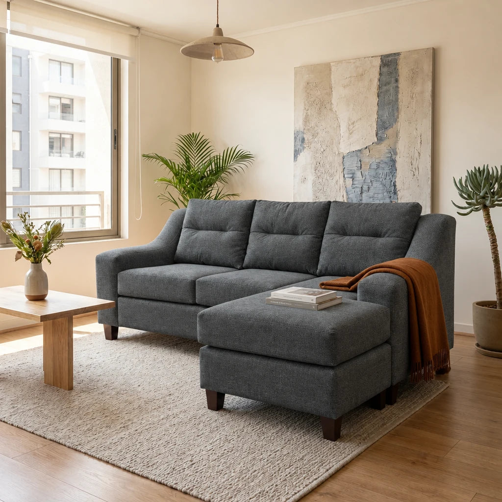 Seccional Martina - Tela Lino Finesse Gris Medio en ambiente