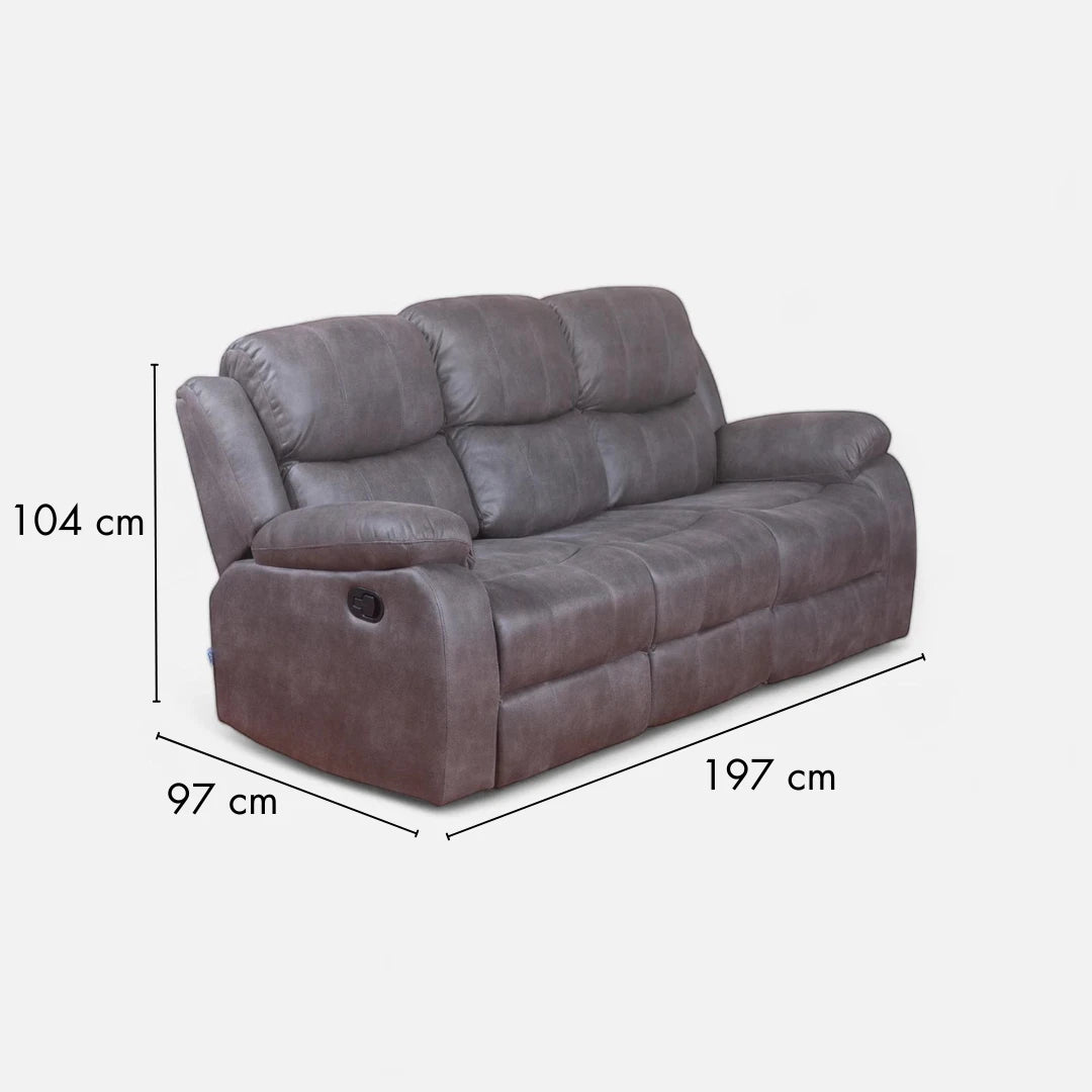 Sofá Bergere con Reclinación Manual y Posa Vaso - Modelo Thomas - 3 Cuerpos Gris