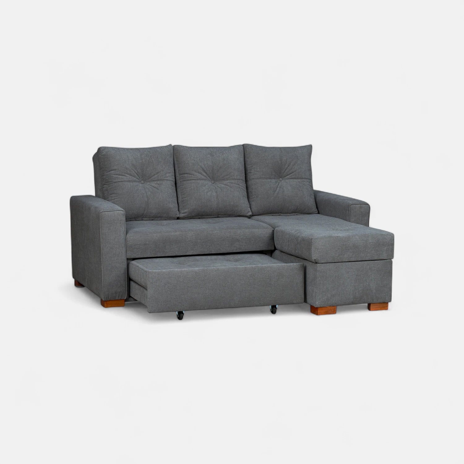 Sofá Cama Amelia Baúl Derecho - Tela Lino Finesse Gris Medio