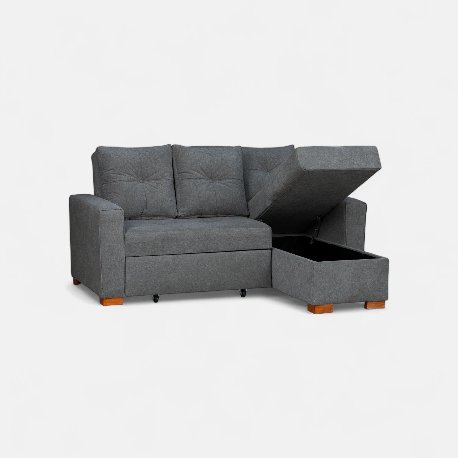 Sofá Cama Amelia Baúl Derecho - Tela Lino Finesse Gris Medio