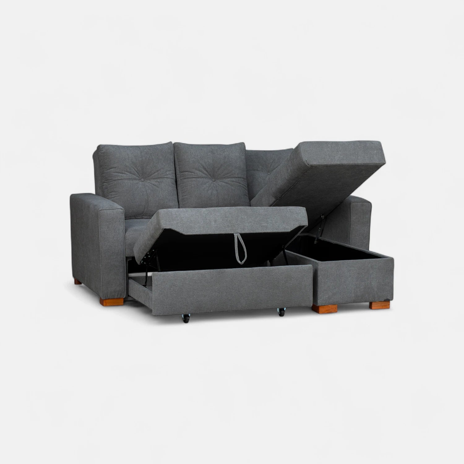 Sofá Cama Amelia Baúl Derecho - Tela Lino Finesse Gris Medio