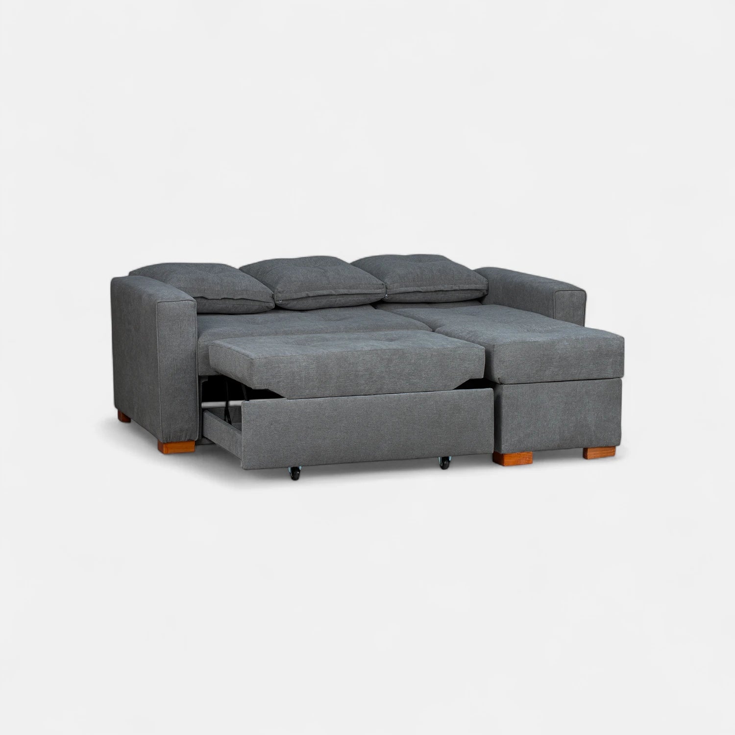 Sofá Cama Amelia Baúl Derecho - Tela Lino Finesse Gris Medio