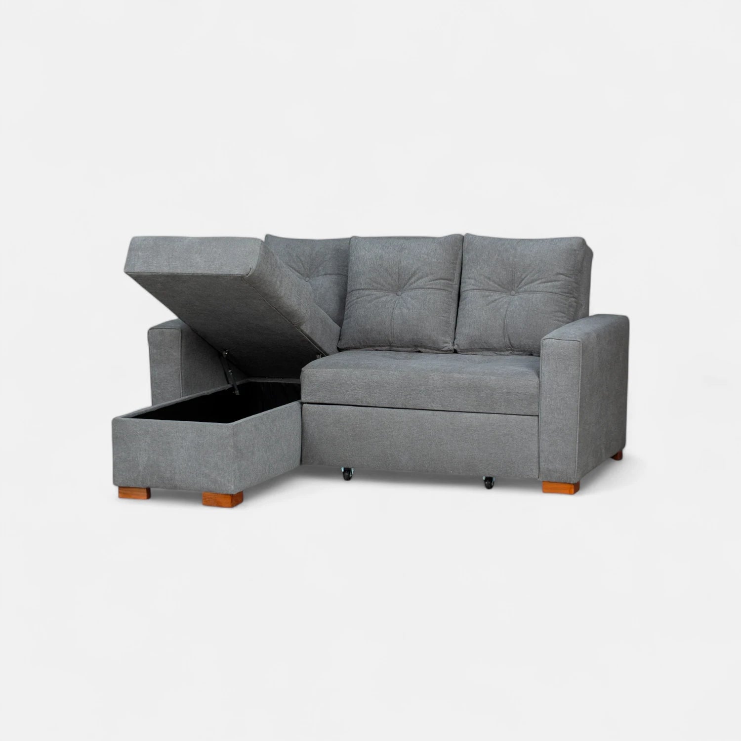 Sofá Cama Amelia Baúl Izquierdo - Tela Lino Finesse Gris Neutro
