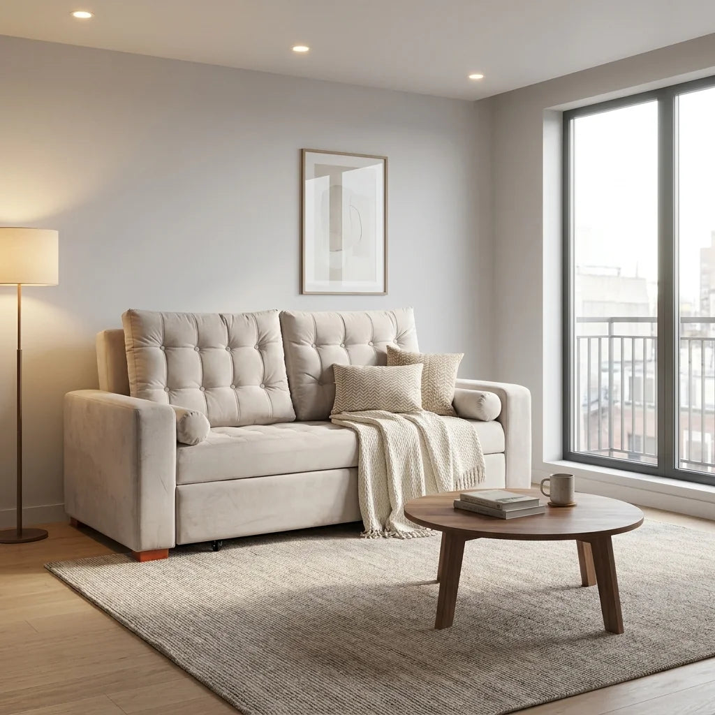 Sofá Cama Ciprés - Tela Felpa Beige