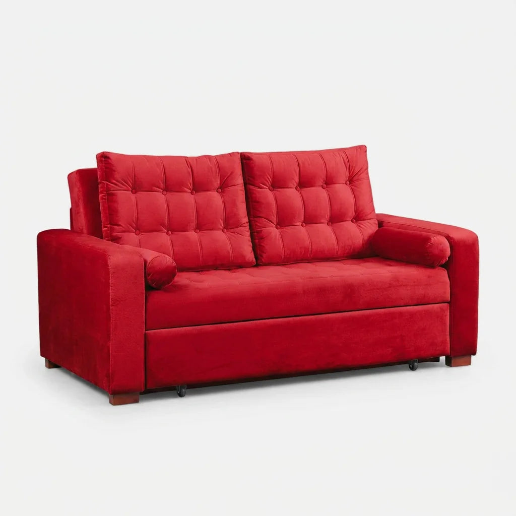 Sofá Cama Ciprés - Tela Felpa Rojo