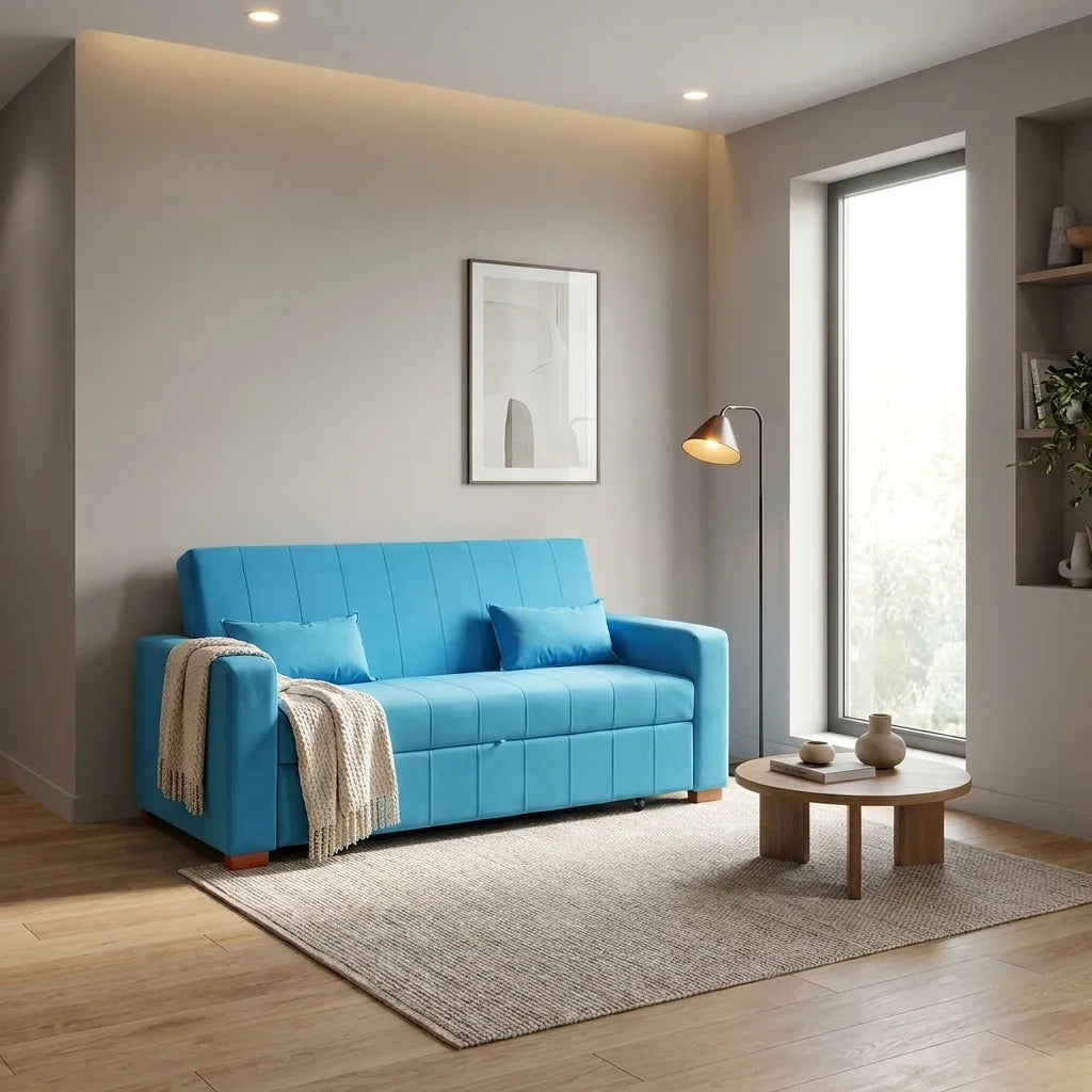 Sofá Cama Olivia - Tela Felpa Turquesa