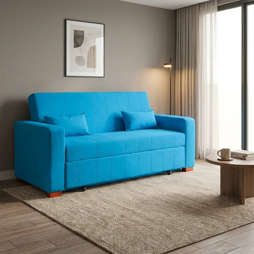 Sofá Cama Olivia - Tela Felpa Turquesa