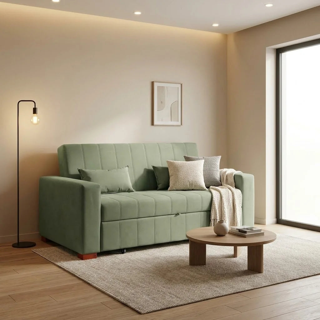 Sofá Cama Olivia - Tela Felpa Verde Musgo