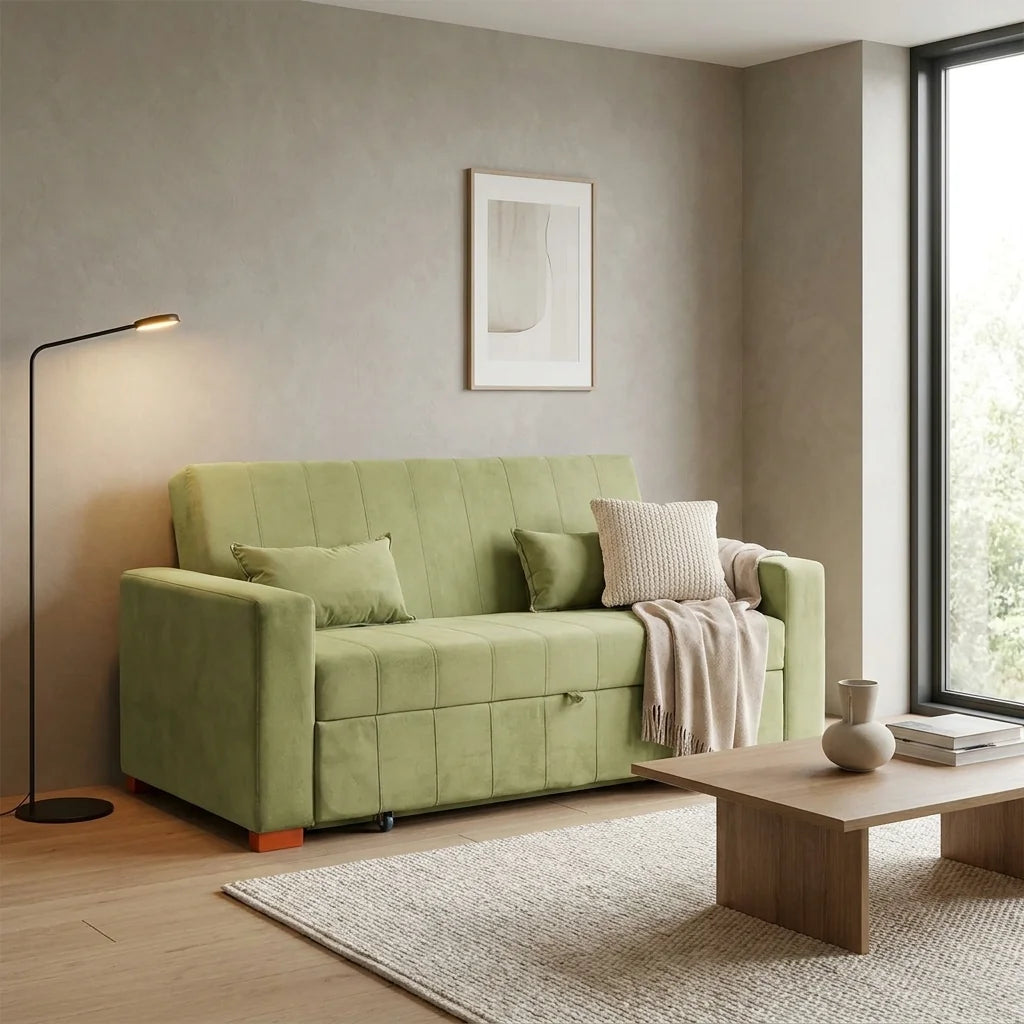 Sofá Cama Olivia - Tela Felpa Verde Musgo