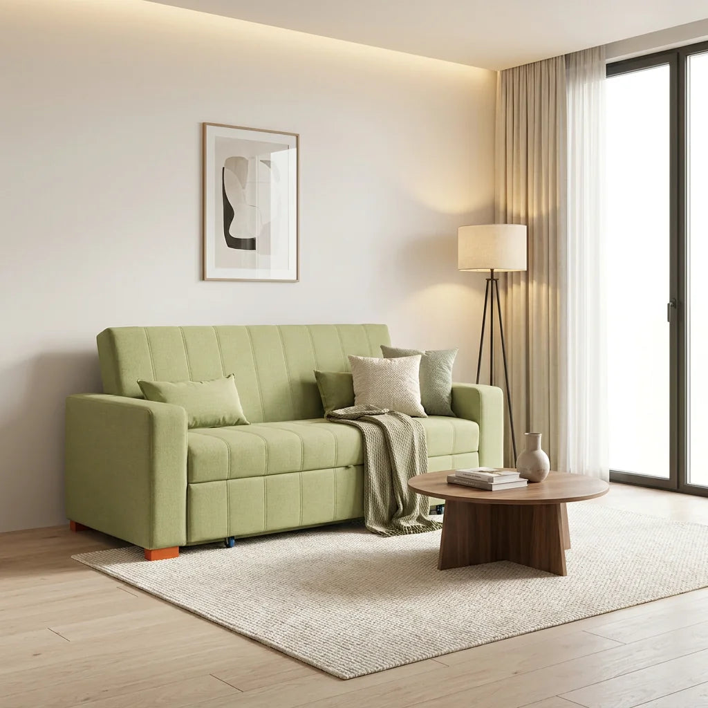 Sofá Cama Olivia - Tela Felpa Verde Musgo