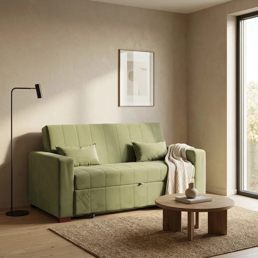 Sofá Cama Olivia - Tela Felpa Verde Musgo