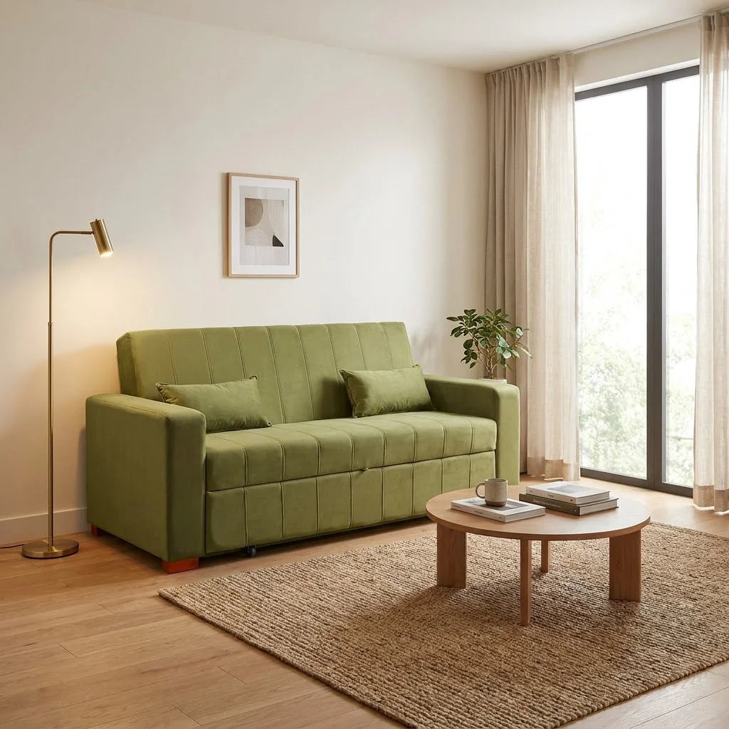 Sofá Cama Olivia - Tela Felpa Verde Musgo