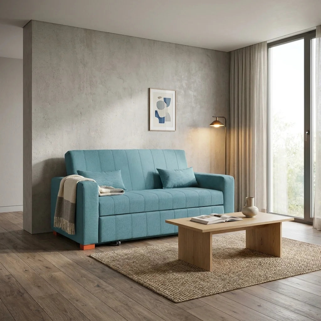 Sofá Cama Olivia - Tela Lino Sidelli Azul Claro