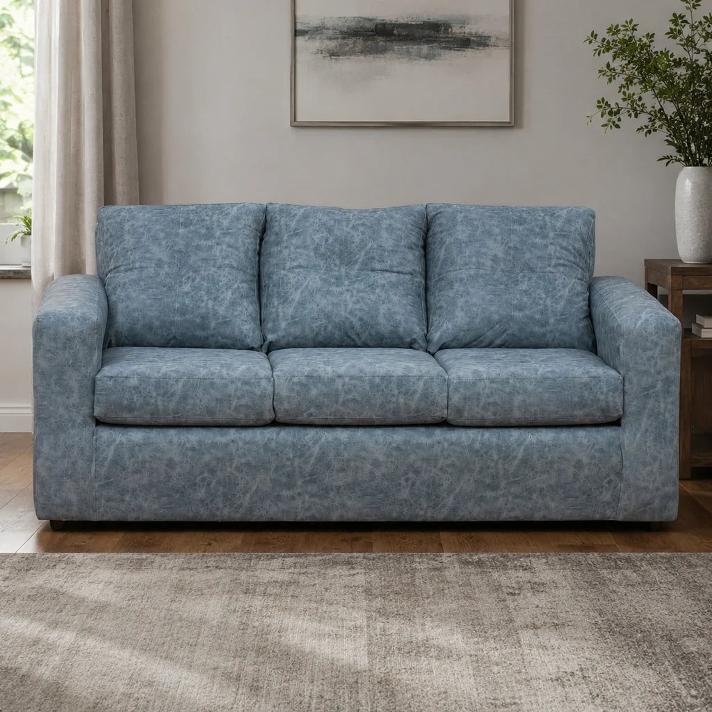Sofá Emilia 3 Cuerpos - Cuero Sintético Auris Azul Claro