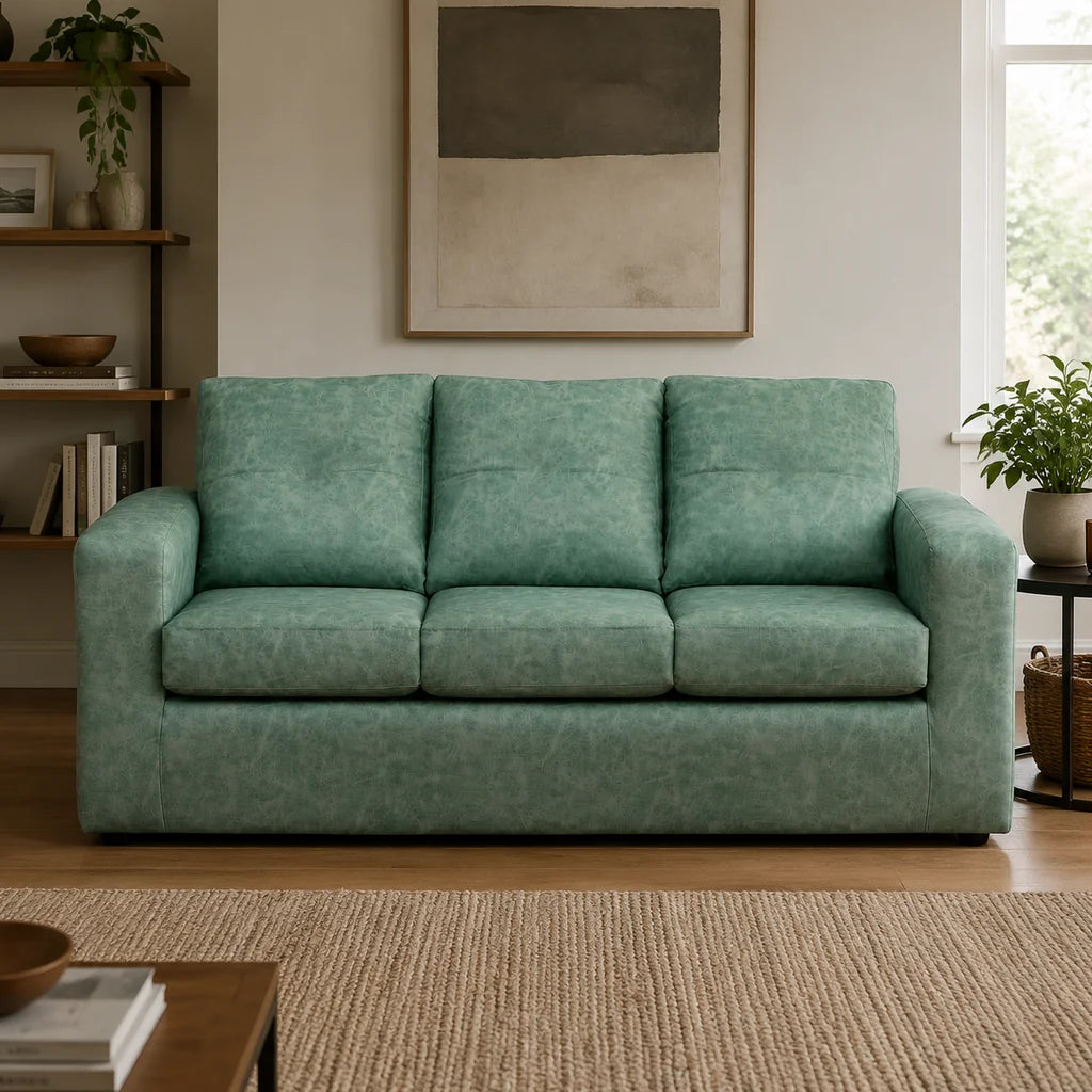 Sofá Emilia 3 Cuerpos - Cuero Sintético Auris Verde Agua
