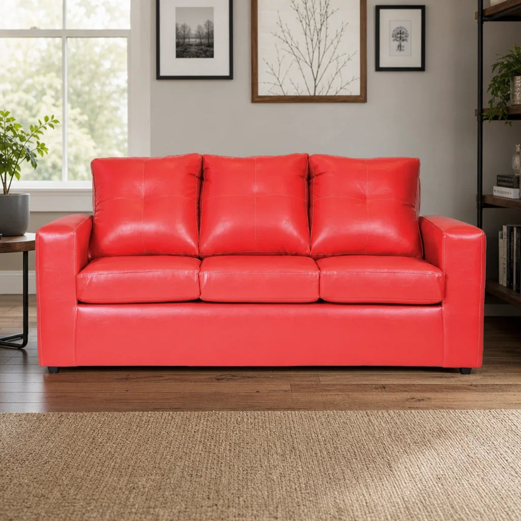 Sofá Emilia 3 Cuerpos - Cuero Sintético Pu Rojo