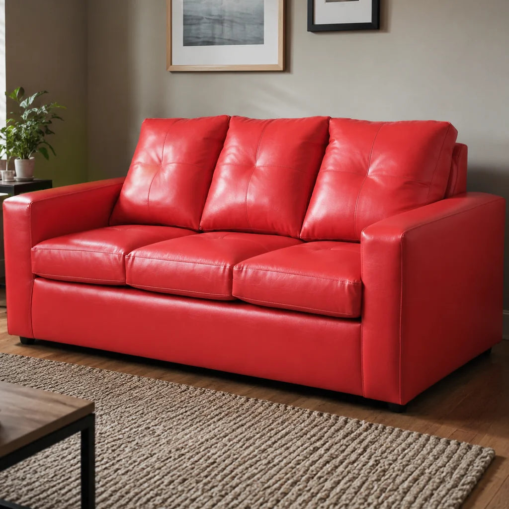 Sofá Emilia 3 Cuerpos - Cuero Sintético Pu Rojo