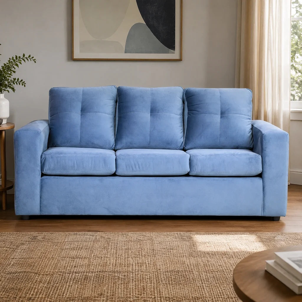 Sofá Emilia 3 Cuerpos - Tela Felpa Azul Petróleo