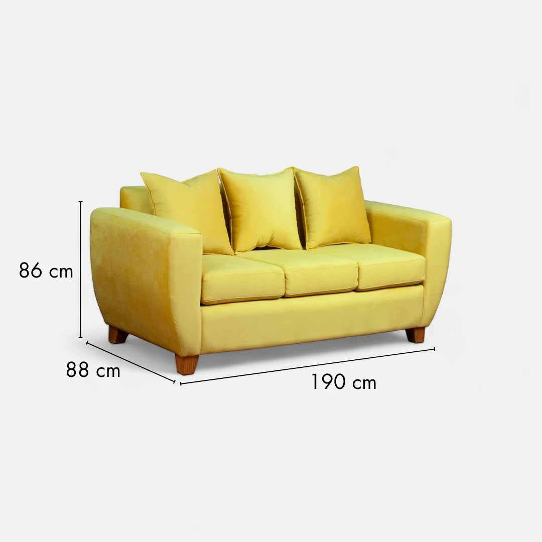 Sofá amarillo moderno de tela felpa con cojines acolchados - 3 cuerpos mueblesamerica.cl