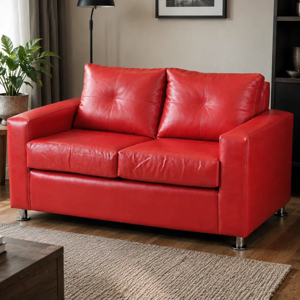 Sofá George 2 Cuerpos - Cuero Sintético Pu Rojo