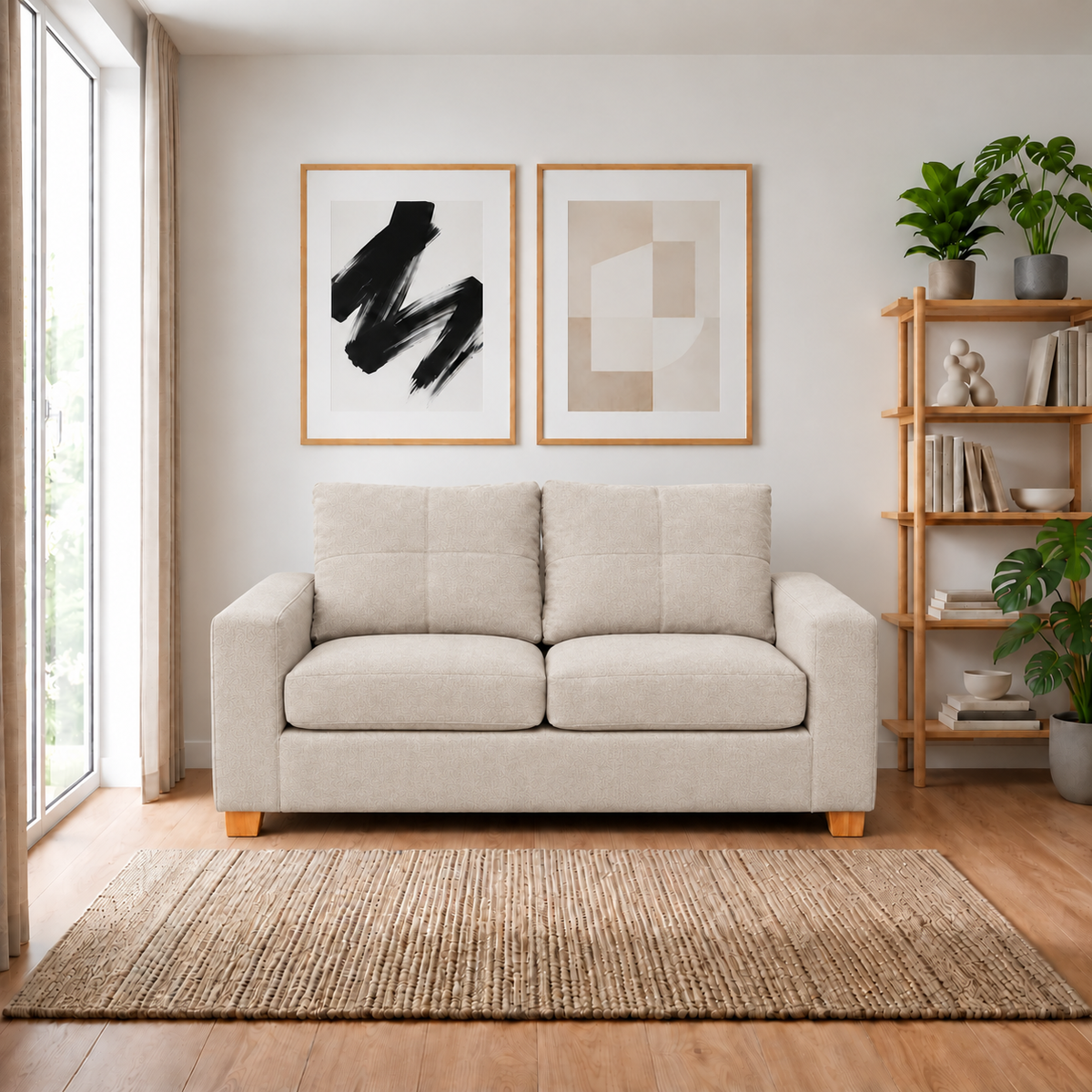Sofá Magic 2 Cuerpos - Tela Lino Finesse Beige ambientado en living, vista frontal