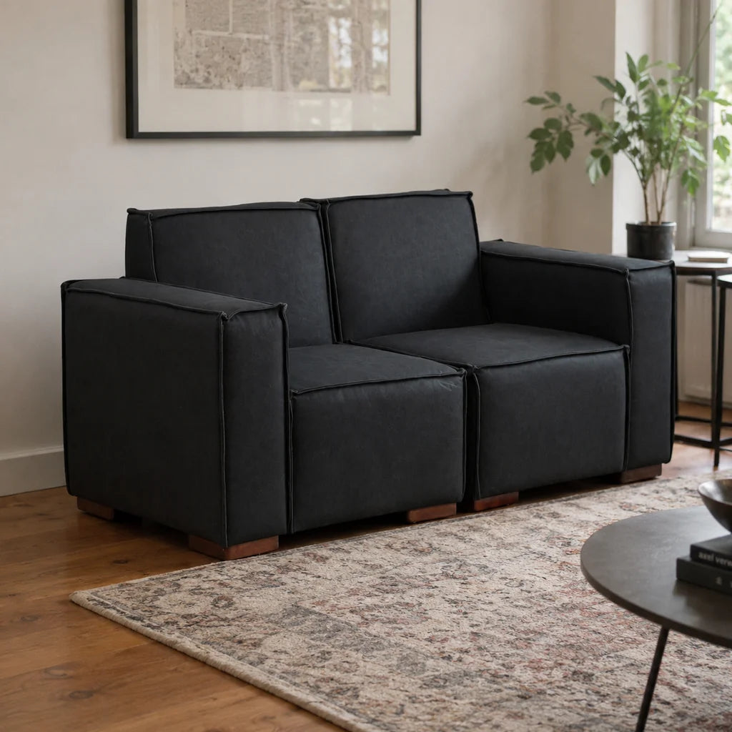 Sofá Modular 2 Cuerpos - Cuero Reconstituido Negro
